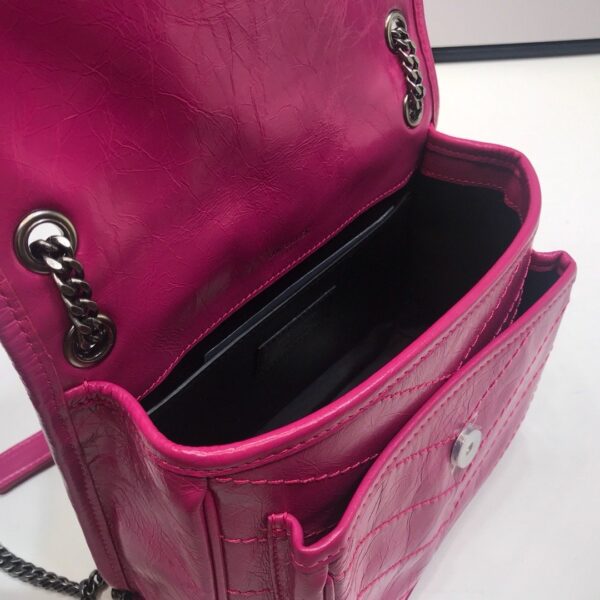 [REP 1:1] Saint Laurent Niki Baby Chain Bag In Crinkled Vintage Dark Pink For Women 8.2in/21cm YSL