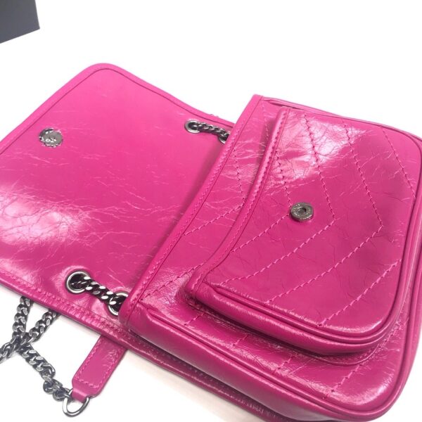 [REP 1:1] Saint Laurent Niki Baby Chain Bag In Crinkled Vintage Dark Pink For Women 8.2in/21cm YSL