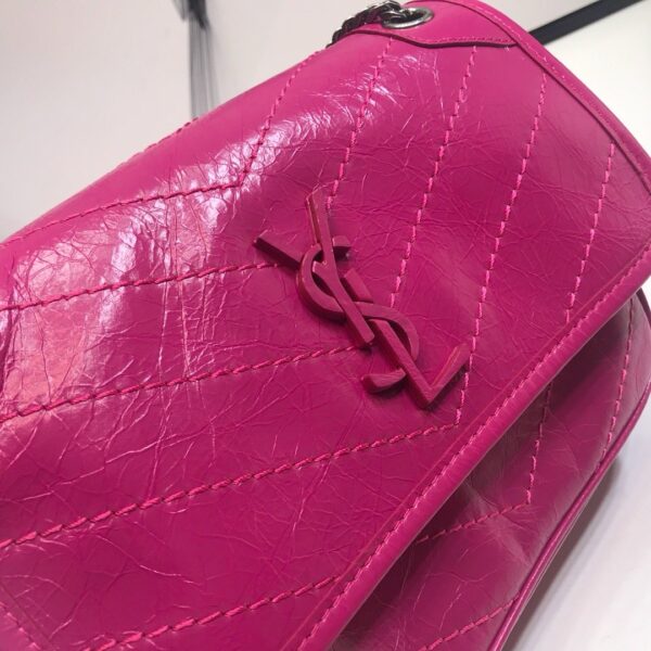 [REP 1:1] Saint Laurent Niki Baby Chain Bag In Crinkled Vintage Dark Pink For Women 8.2in/21cm YSL