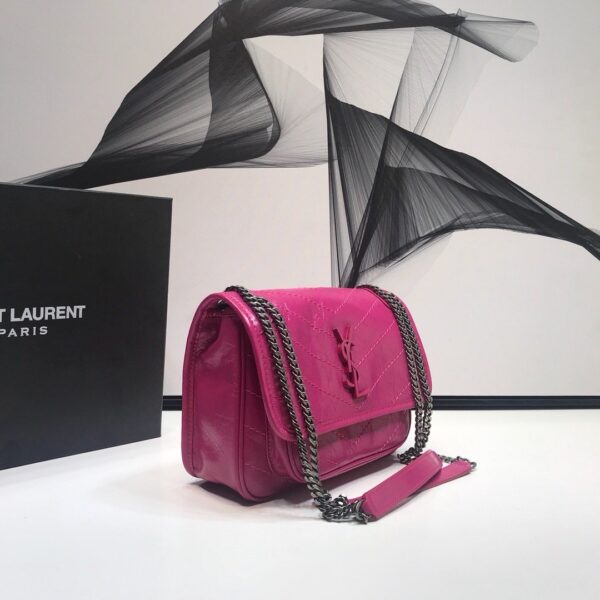 [REP 1:1] Saint Laurent Niki Baby Chain Bag In Crinkled Vintage Dark Pink For Women 8.2in/21cm YSL