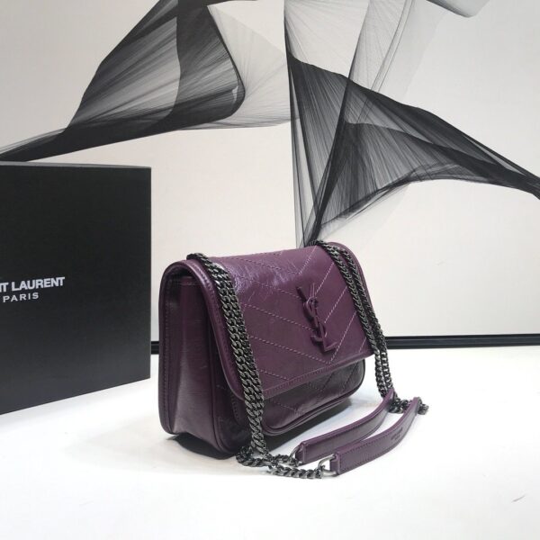 [REP 1:1] Saint Laurent Niki Baby Chain Bag In Crinkled Vintage Dark Violet For Women 8.2in/21cm YSL