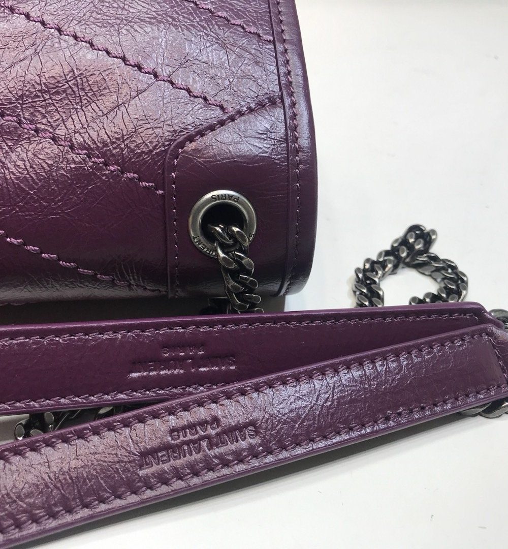 [REP 1:1] Saint Laurent Niki Baby Chain Bag In Crinkled Vintage Dark Violet For Women 8.2in/21cm YSL