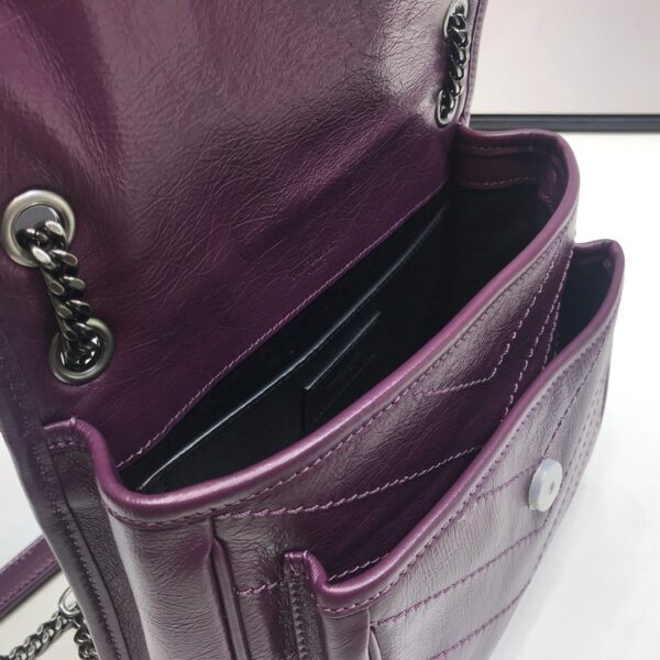 [REP 1:1] Saint Laurent Niki Baby Chain Bag In Crinkled Vintage Dark Violet For Women 8.2in/21cm YSL