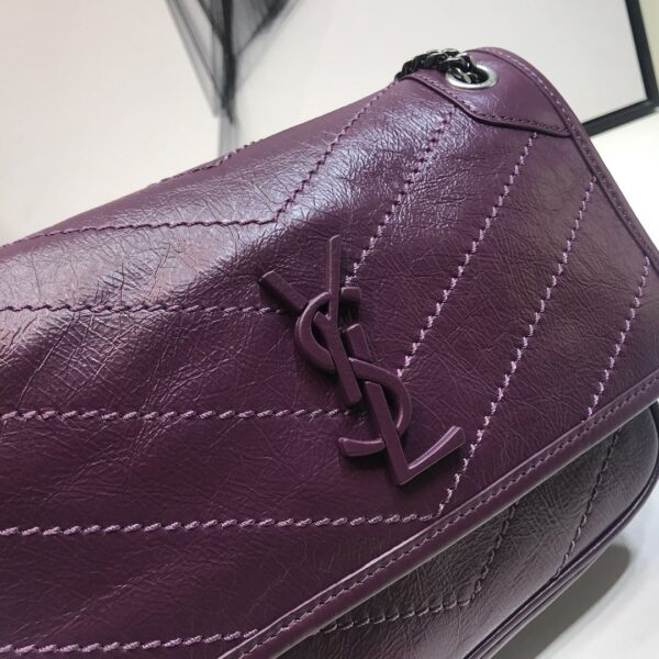 [REP 1:1] Saint Laurent Niki Baby Chain Bag In Crinkled Vintage Dark Violet For Women 8.2in/21cm YSL