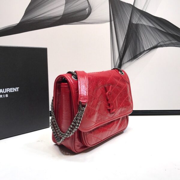 [REP 1:1] Saint Laurent Niki Baby Chain Bag In Crinkled Vintage Red For Women 8.2in/21cm YSL