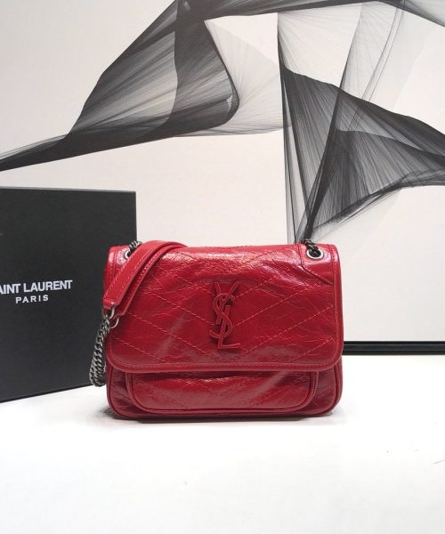 [REP 1:1] Saint Laurent Niki Baby Chain Bag In Crinkled Vintage Red For Women 8.2in/21cm YSL