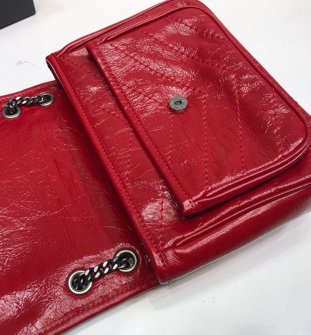 [REP 1:1] Saint Laurent Niki Baby Chain Bag In Crinkled Vintage Red For Women 8.2in/21cm YSL