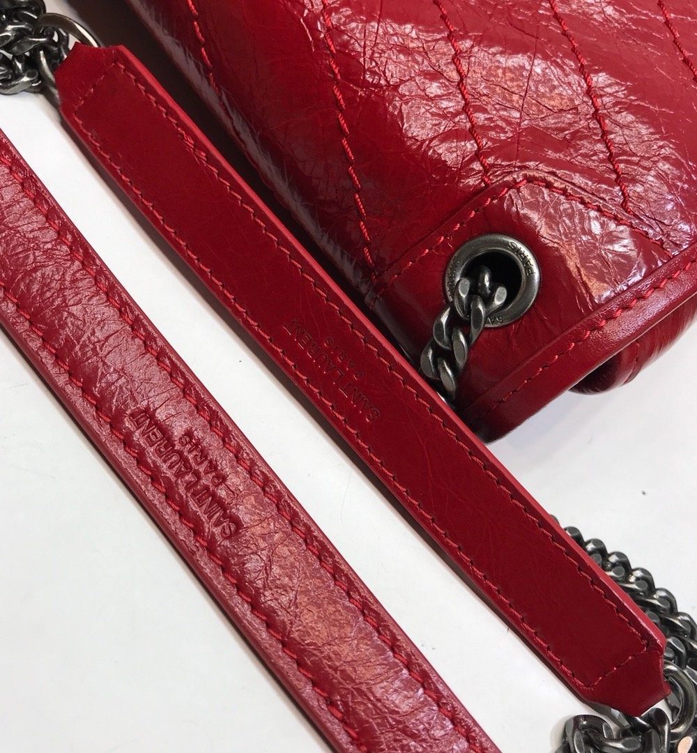 [REP 1:1] Saint Laurent Niki Baby Chain Bag In Crinkled Vintage Red For Women 8.2in/21cm YSL