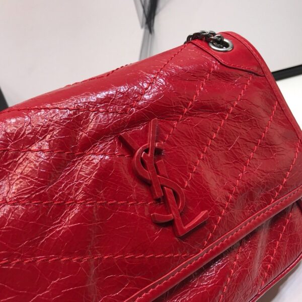 [REP 1:1] Saint Laurent Niki Baby Chain Bag In Crinkled Vintage Red For Women 8.2in/21cm YSL