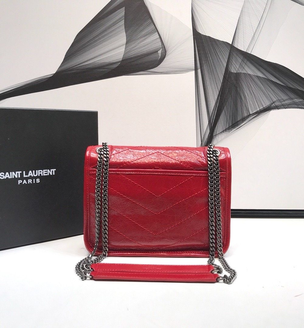 [REP 1:1] Saint Laurent Niki Baby Chain Bag In Crinkled Vintage Red For Women 8.2in/21cm YSL