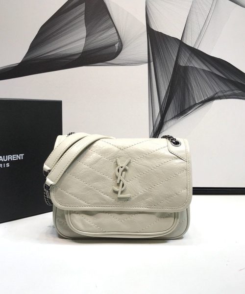 [REP 1:1] Saint Laurent Niki Baby Chain Bag In Crinkled Vintage White For Women 8.2in/21cm YSL 6331600EN049207