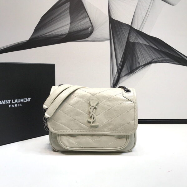 [REP 1:1] Saint Laurent Niki Baby Chain Bag In Crinkled Vintage White For Women 8.2in/21cm YSL 6331600EN049207