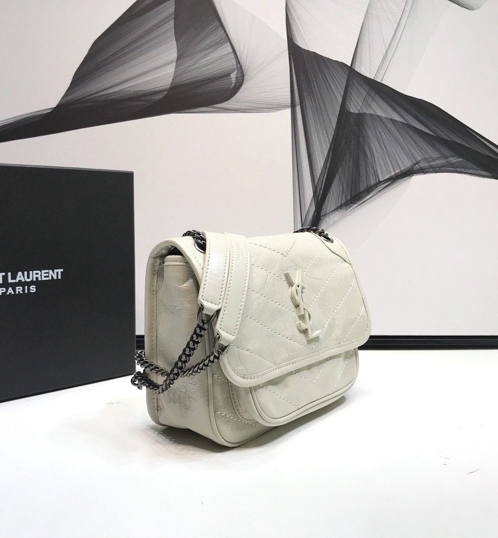 [REP 1:1] Saint Laurent Niki Baby Chain Bag In Crinkled Vintage White For Women 8.2in/21cm YSL 6331600EN049207