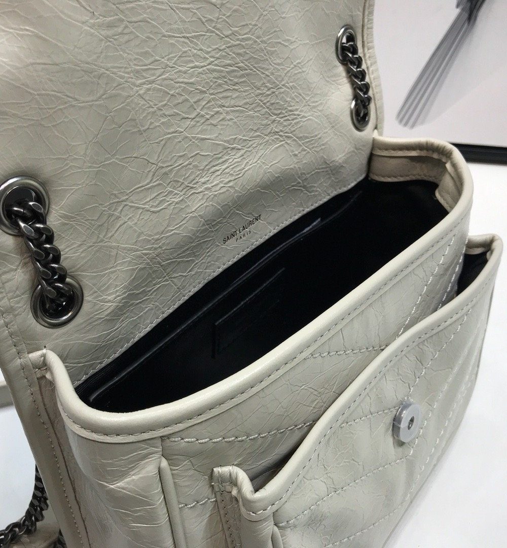 [REP 1:1] Saint Laurent Niki Baby Chain Bag In Crinkled Vintage White For Women 8.2in/21cm YSL 6331600EN049207