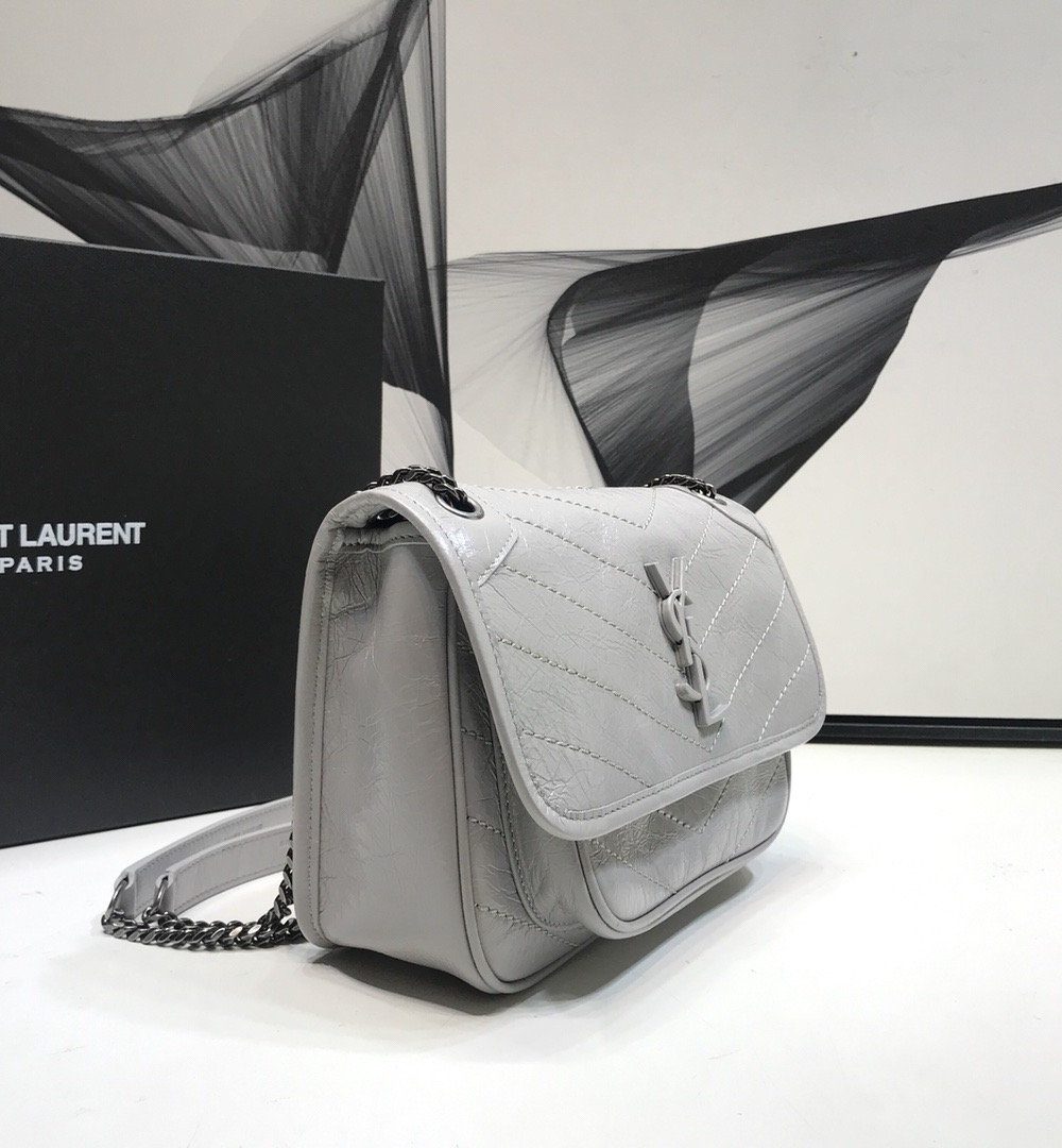 [REP 1:1] Saint Laurent Niki Baby Chain Bag Vintage Grey For Women 8.2in/21cm YSL