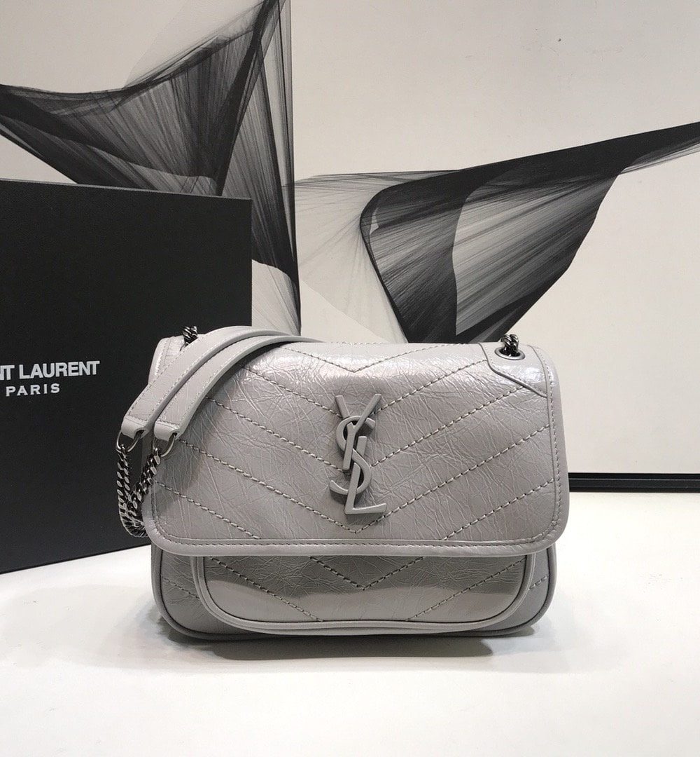 [REP 1:1] Saint Laurent Niki Baby Chain Bag Vintage Grey For Women 8.2in/21cm YSL