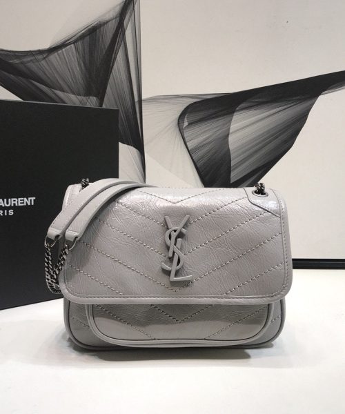 [REP 1:1] Saint Laurent Niki Baby Chain Bag Vintage Grey For Women 8.2in/21cm YSL