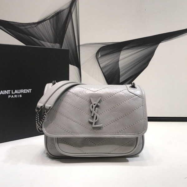 [REP 1:1] Saint Laurent Niki Baby Chain Bag Vintage Grey For Women 8.2in/21cm YSL