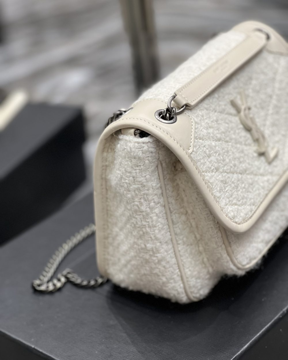 [REP 1:1] Saint Laurent Niki Baby Chain Bag White For Women, Women's Bags 8.2in/21cm YSL