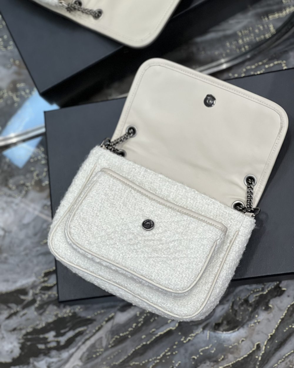 [REP 1:1] Saint Laurent Niki Baby Chain Bag White For Women, Women's Bags 8.2in/21cm YSL