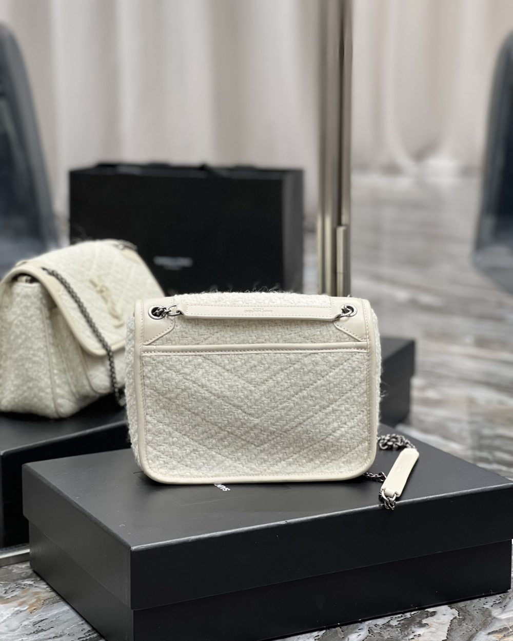 [REP 1:1] Saint Laurent Niki Baby Chain Bag White For Women, Women's Bags 8.2in/21cm YSL