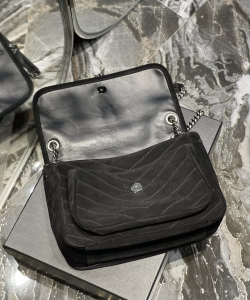 [REP 1:1] Saint Laurent Niki Medium Chain Bag Black In Crinkled With Metal Hardware For Women 11in/28cm YSL