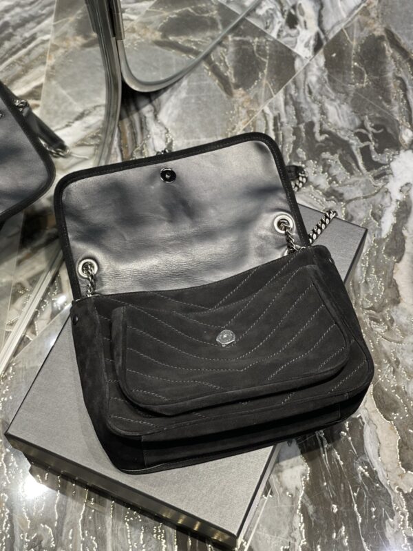 [REP 1:1] Saint Laurent Niki Medium Chain Bag Black In Crinkled With Metal Hardware For Women 11in/28cm YSL