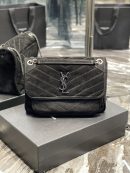 [REP 1:1] Saint Laurent Niki Medium Chain Bag Black In Crinkled With Metal Hardware For Women 11in/28cm YSL