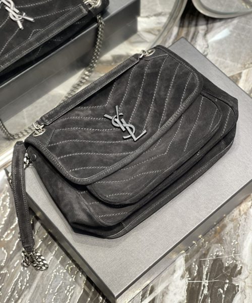 [REP 1:1] Saint Laurent Niki Medium Chain Bag Black In Crinkled With Metal Hardware For Women 11in/28cm YSL