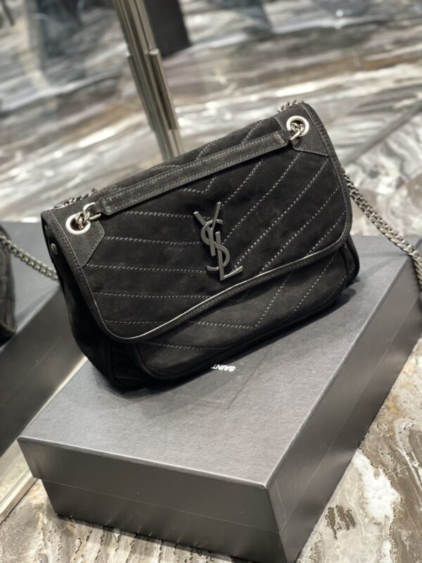 [REP 1:1] Saint Laurent Niki Medium Chain Bag Black In Crinkled With Metal Hardware For Women 11in/28cm YSL