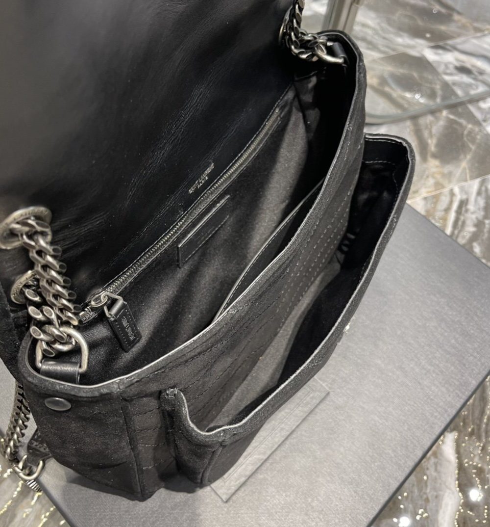 [REP 1:1] Saint Laurent Niki Medium Chain Bag Black In Crinkled With Metal Hardware For Women 11in/28cm YSL