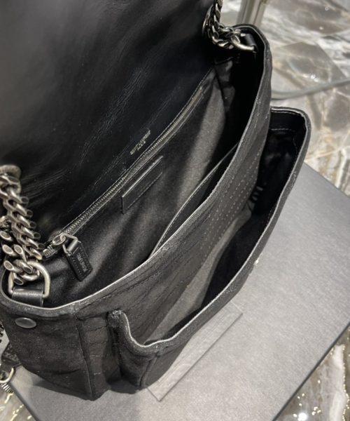 [REP 1:1] Saint Laurent Niki Medium Chain Bag Black In Crinkled With Metal Hardware For Women 11in/28cm YSL