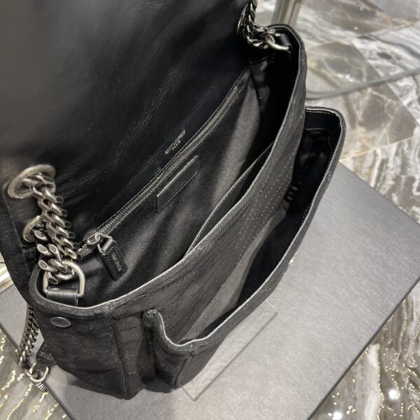 [REP 1:1] Saint Laurent Niki Medium Chain Bag Black In Crinkled With Metal Hardware For Women 11in/28cm YSL