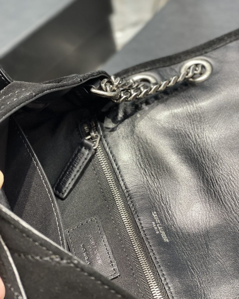 [REP 1:1] Saint Laurent Niki Medium Chain Bag Black In Crinkled With Metal Hardware For Women 11in/28cm YSL