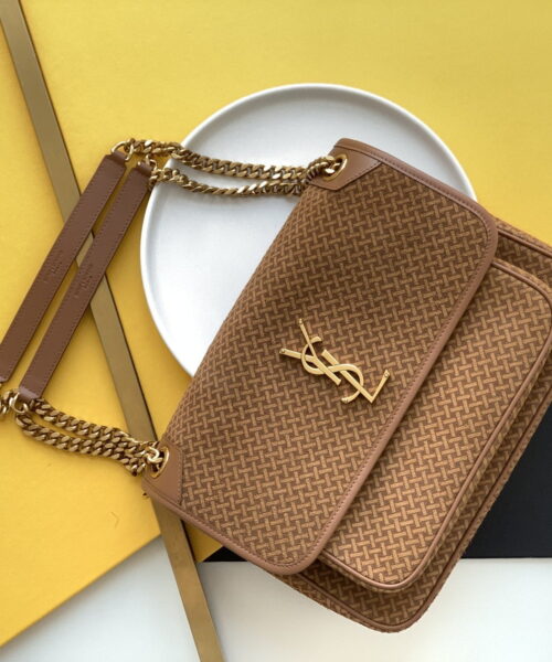 [REP 1:1] Saint Laurent Niki Medium Chain Bag Brown In Vintage Crinkled With Gold Toned Hardware For Women 11in/28cm YSL