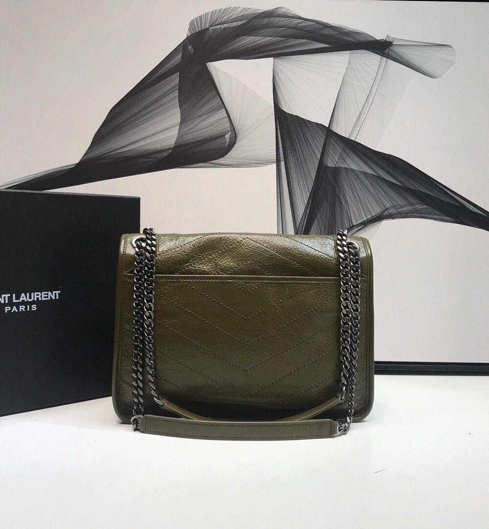 [REP 1:1] Saint Laurent Niki Medium Chain Bag In Crinkled Vintage Green For Women 11in/28cm YSL 6331581YG041229