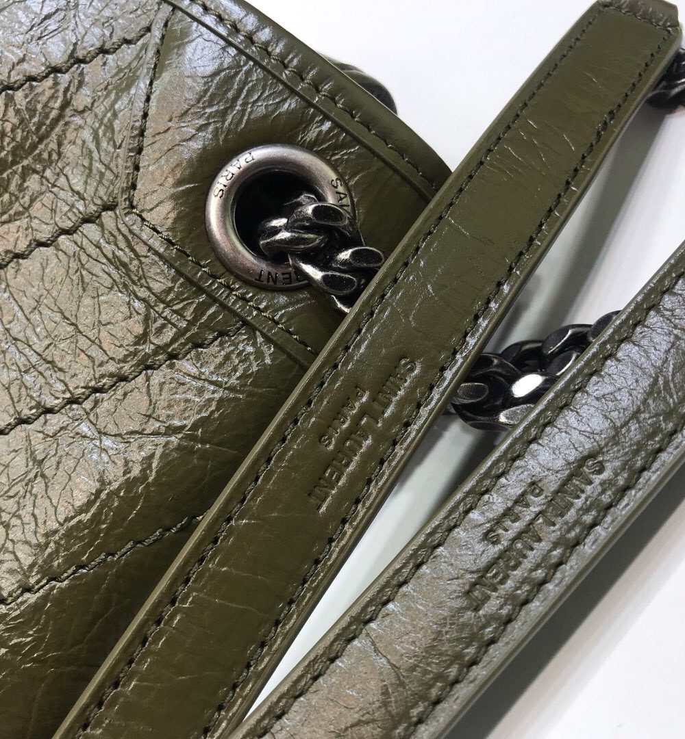 [REP 1:1] Saint Laurent Niki Medium Chain Bag In Crinkled Vintage Green For Women 11in/28cm YSL 6331581YG041229
