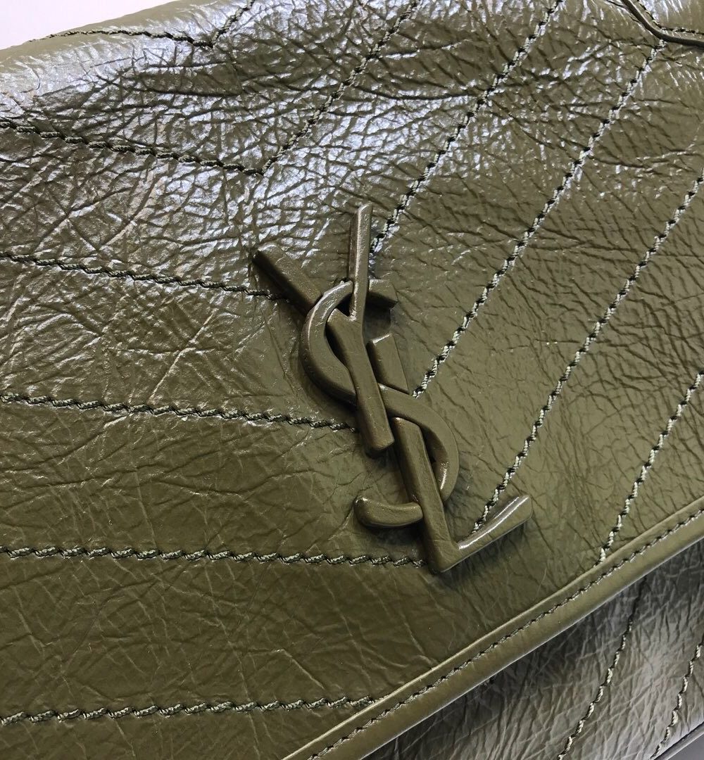 [REP 1:1] Saint Laurent Niki Medium Chain Bag In Crinkled Vintage Green For Women 11in/28cm YSL 6331581YG041229