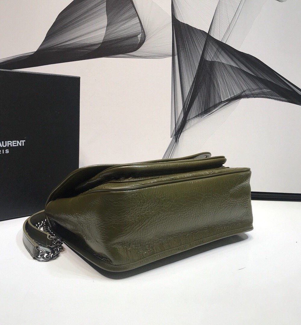 [REP 1:1] Saint Laurent Niki Medium Chain Bag In Crinkled Vintage Green For Women 11in/28cm YSL 6331581YG041229