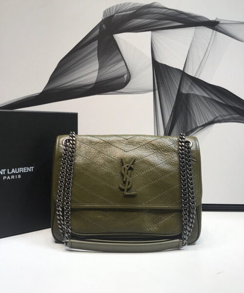 [REP 1:1] Saint Laurent Niki Medium Chain Bag In Crinkled Vintage Green For Women 11in/28cm YSL 6331581YG041229