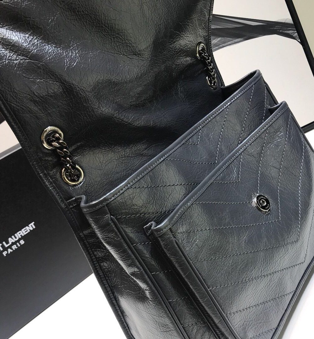 [REP 1:1] Saint Laurent Niki Medium Chain Bag In Crinkled Vintage Grey For Women 11in/28cm YSL 6331580EN041112