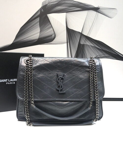 [REP 1:1] Saint Laurent Niki Medium Chain Bag In Crinkled Vintage Grey For Women 11in/28cm YSL 6331580EN041112