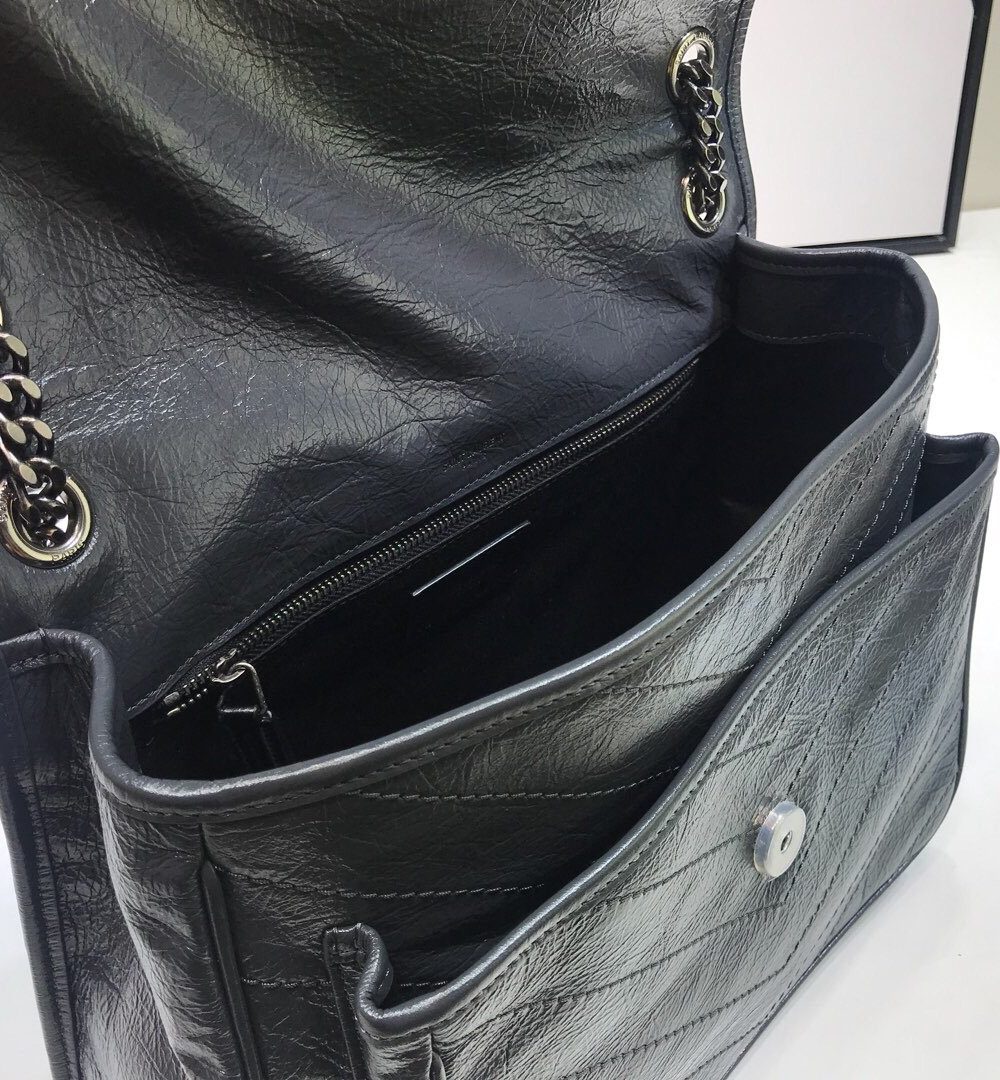 [REP 1:1] Saint Laurent Niki Medium Chain Bag In Crinkled Vintage Grey For Women 11in/28cm YSL 6331580EN041112