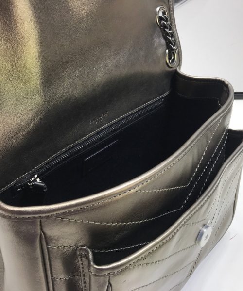 [REP 1:1] Saint Laurent Niki Medium Chain Bag In Crinkled Vintage Silver For Women 11in/28cm YSL