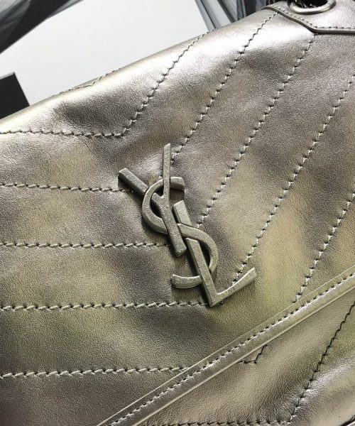 [REP 1:1] Saint Laurent Niki Medium Chain Bag In Crinkled Vintage Silver For Women 11in/28cm YSL