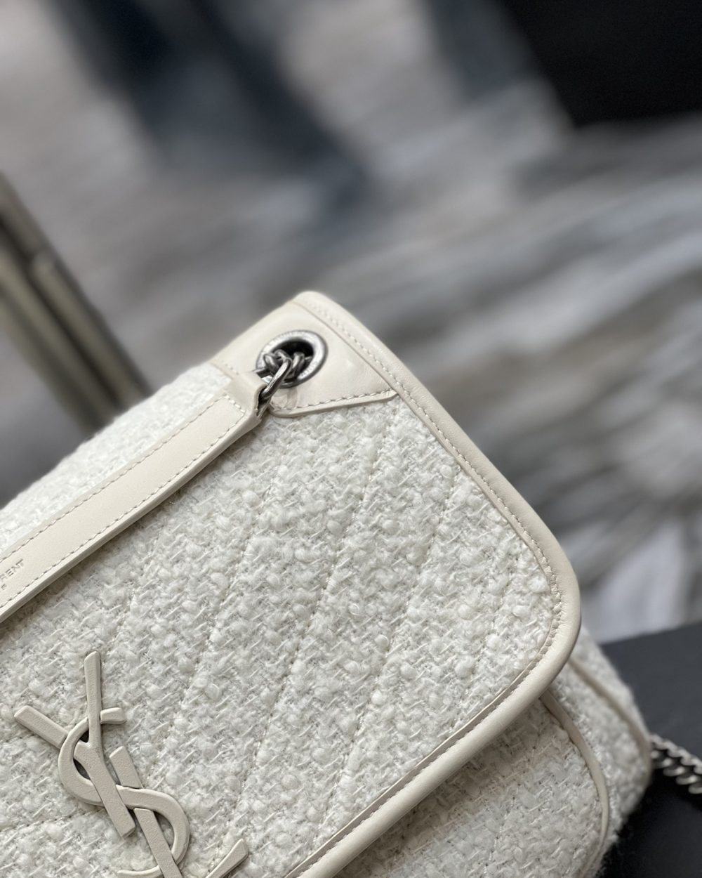 [REP 1:1] Saint Laurent Niki Medium Chain Bag White For Women, Women's Bags 11in/28cm YSL