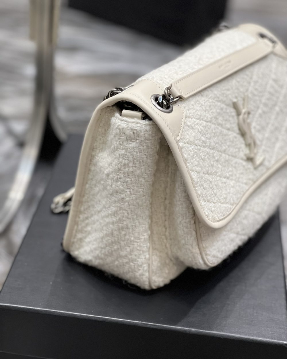 [REP 1:1] Saint Laurent Niki Medium Chain Bag White For Women, Women's Bags 11in/28cm YSL