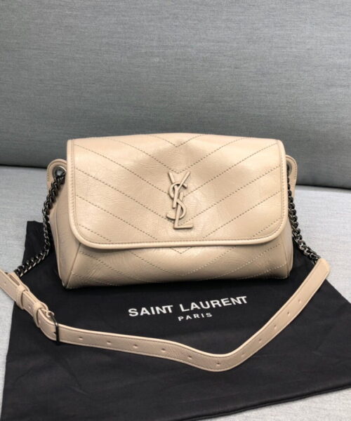 [REP 1:1] Saint Laurent Niki Medium Crinkled Shoulder Bag Beige For Women 11in/28cm YSL