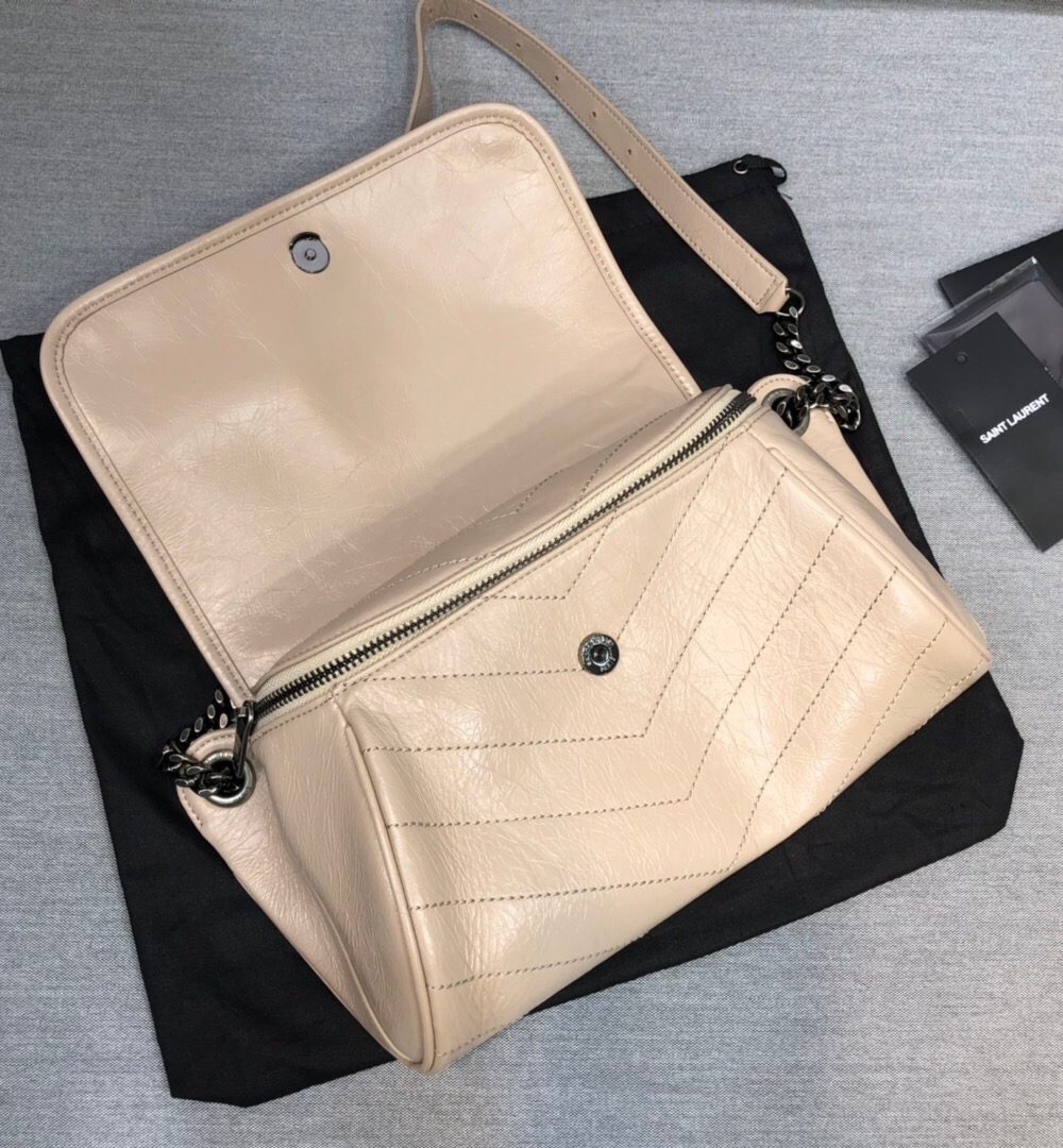 [REP 1:1] Saint Laurent Niki Medium Crinkled Shoulder Bag Beige For Women 11in/28cm YSL