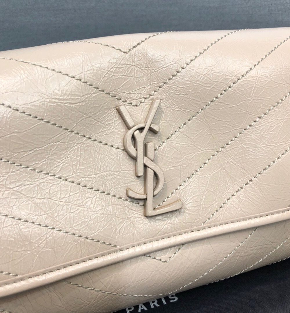 [REP 1:1] Saint Laurent Niki Medium Crinkled Shoulder Bag Beige For Women 11in/28cm YSL